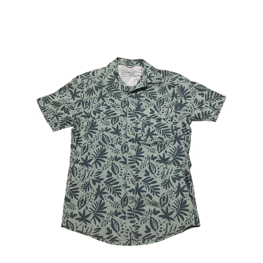 Eddie Bauer Mens S Classic Fit Tropical Leaf Print Short Sleeve Button Up Shirt